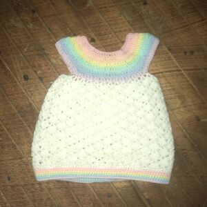Crochet craftcore rainbow baby yoke neck Handmade baby dress